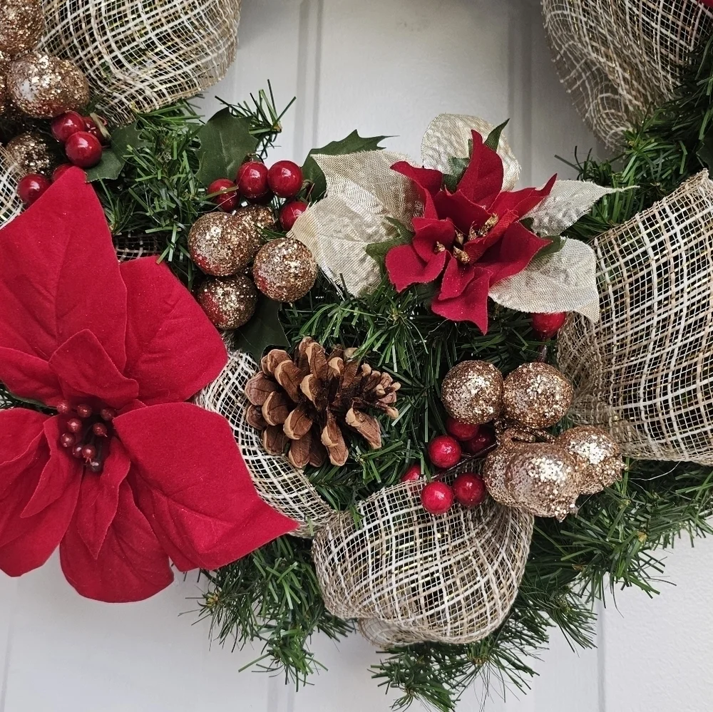 Handmade Christmas Wreath Red and Gold 24